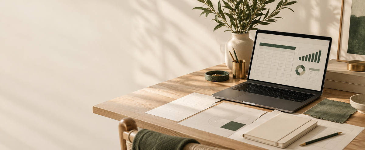Espace de travail lumineux avec ordinateur, carnet et outils numériques